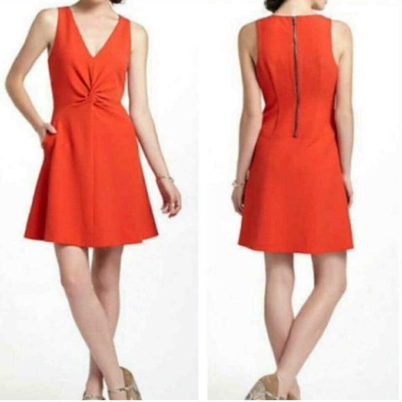 Anthropologie Leifsdottir Red/Orange Crepe Twist Front Mini Dress Pockets Size 8 - Picture 1 of 9